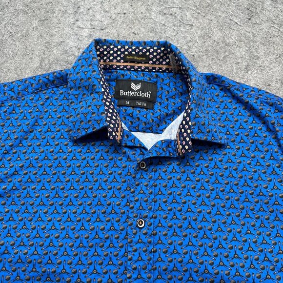 Butter Other - Buttercloth Shirt Men M Tall Fit Blue Propeller Graphic Print M